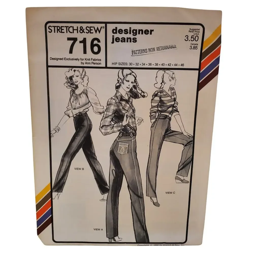 Stretch & Sew Designer Jeans Ann Person Knit Fabric Sewing Pattern UNCUT Vintage